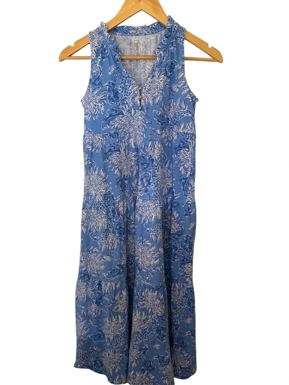 Lilly Pulitzer Blue & White Tiered V-Neck Maxi Dress